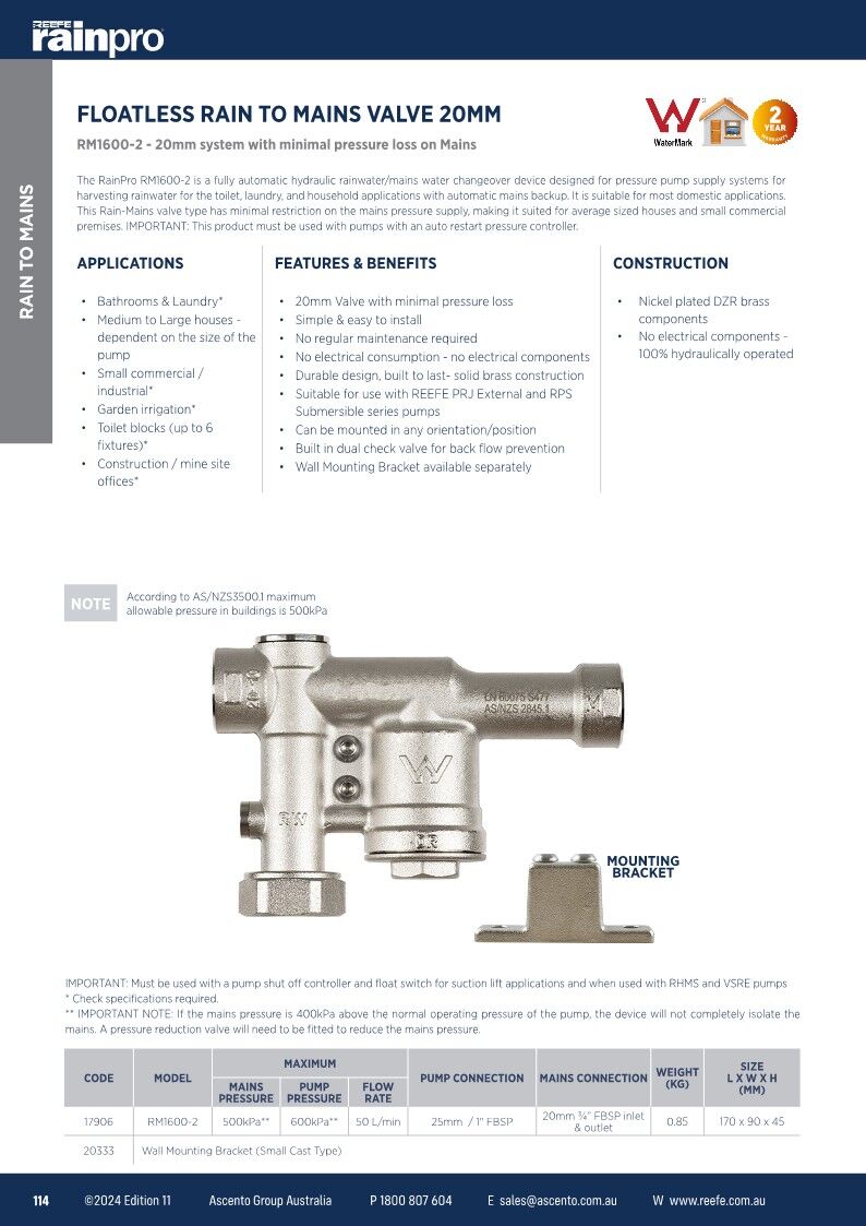 Rains switchover valve_1 Reefe Mains Changeover vlave 20mm